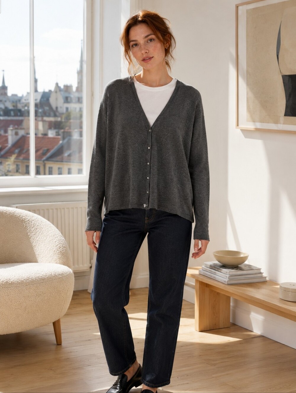 Brandy Melville NWT Wool Blend V-Neck Cardigan Anthracite Made Italy OS